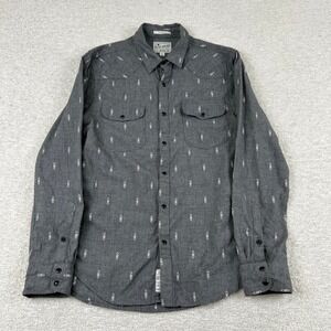 Lucky Brand Mens Grey Geometric Embroidered Western Shirt Classic Fit Small